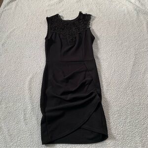 Eclipse Black Lace Neckline Ruched Mini Dress